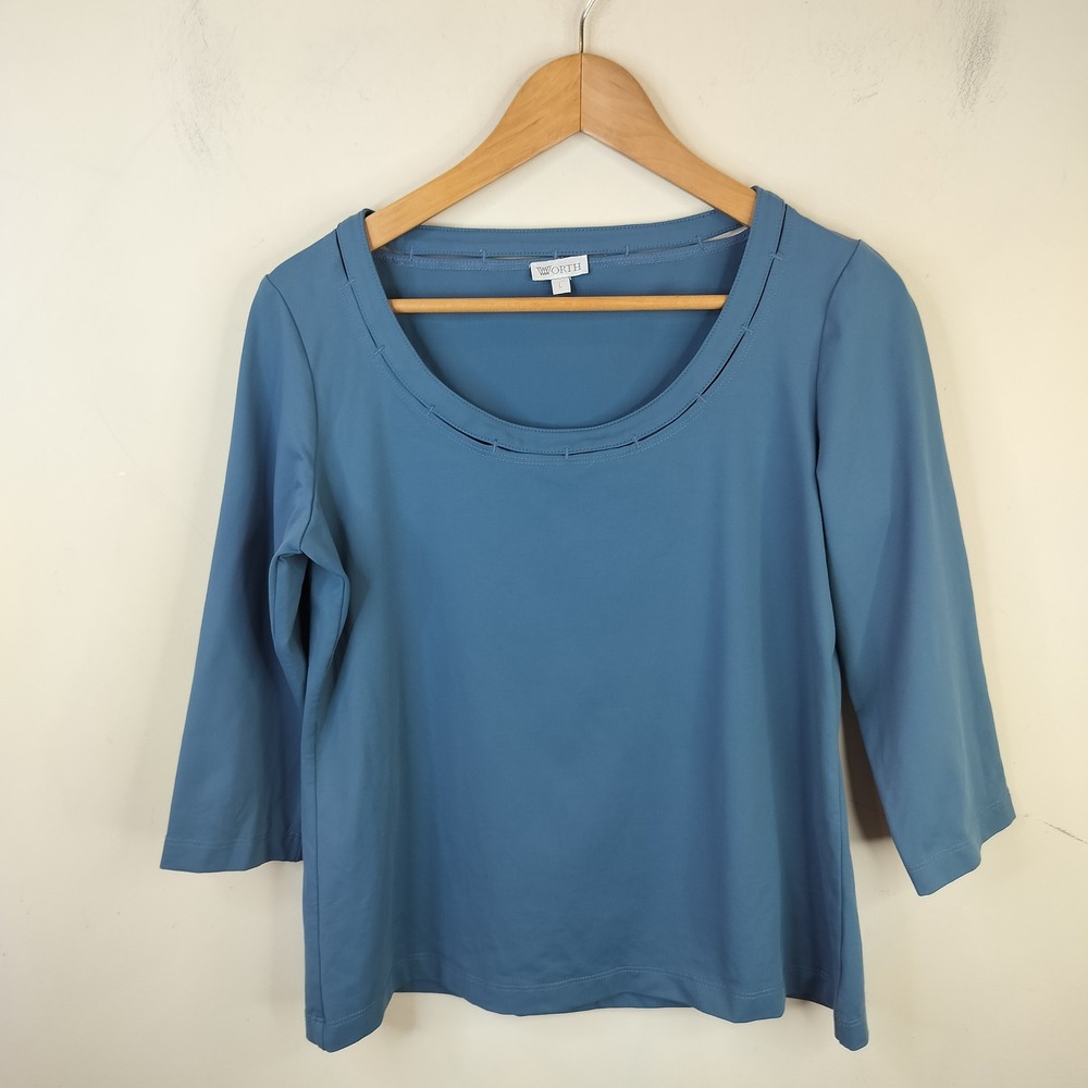 Worth Scoop Neck Top Womens Large Smooth Stretch Nylon 3/4 Sleeve Cutout Neck